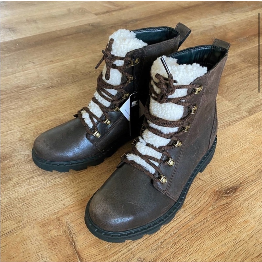 NEW WITH TAGS Sorel Brown Lennox waterproof Lace Cozy Lug Sole Boots Sz 10